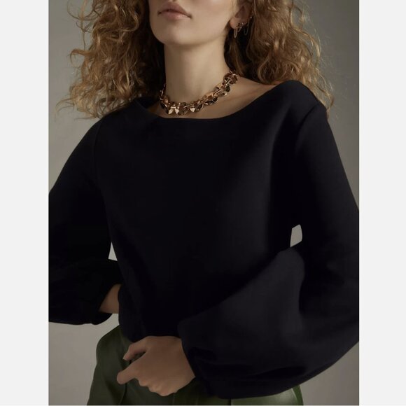 Anthropologie Maeve Black Balloon Sleeve Tie Back Corset Sweatshirt Top - Picture 3 of 4